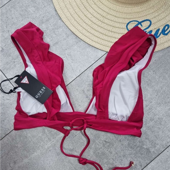 GUESS Raspberry Red Ruffle Bikini Top - Picture 2 of 10